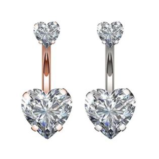 Piercing de nombril Style double coeur & diamants